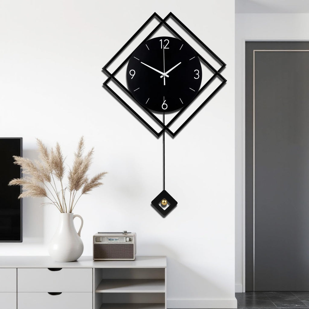 Wall Clock with Pendulum, Silent Quality Quartz Battery Operated, Modern Large Wall Clocks Kitchen Home Bathroom