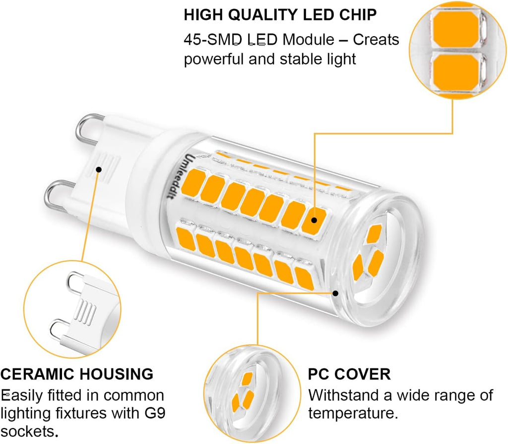 G9 LED Bulb 4W 40W Halogen Equivalent, 400LM, No-Flicker 3000K Warm White, Non-Dimmable, AC120V LED Light Bulb