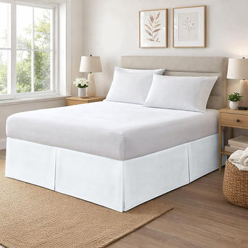 Bedding Premium Split Corner Bed Skirt White Cal King Size 17" Drop Length - 100% Organic Cotton Bedskirt