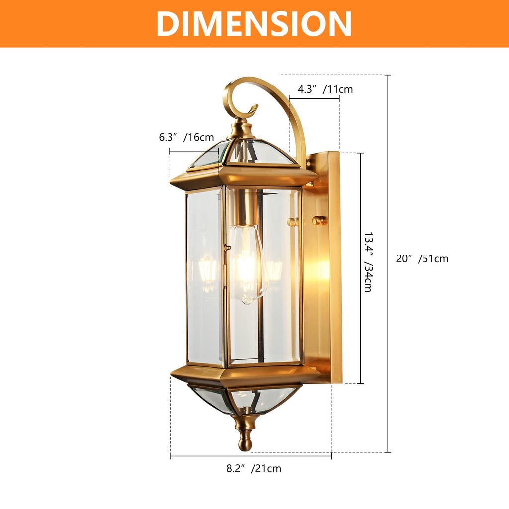 Copper Exterior Wall Light 20" H Outdoor Light Fixture Waterproof Wall Sconce Oil Rubbed Brass Porch Light with Clear