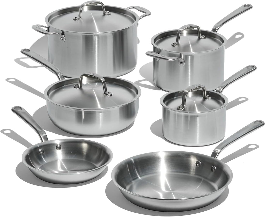 Cookware - 10 Piece Stainless Steel Pot and Pan Set - 5 Ply Clad - Includes Stainless Steel Frying Pans, Saucepans