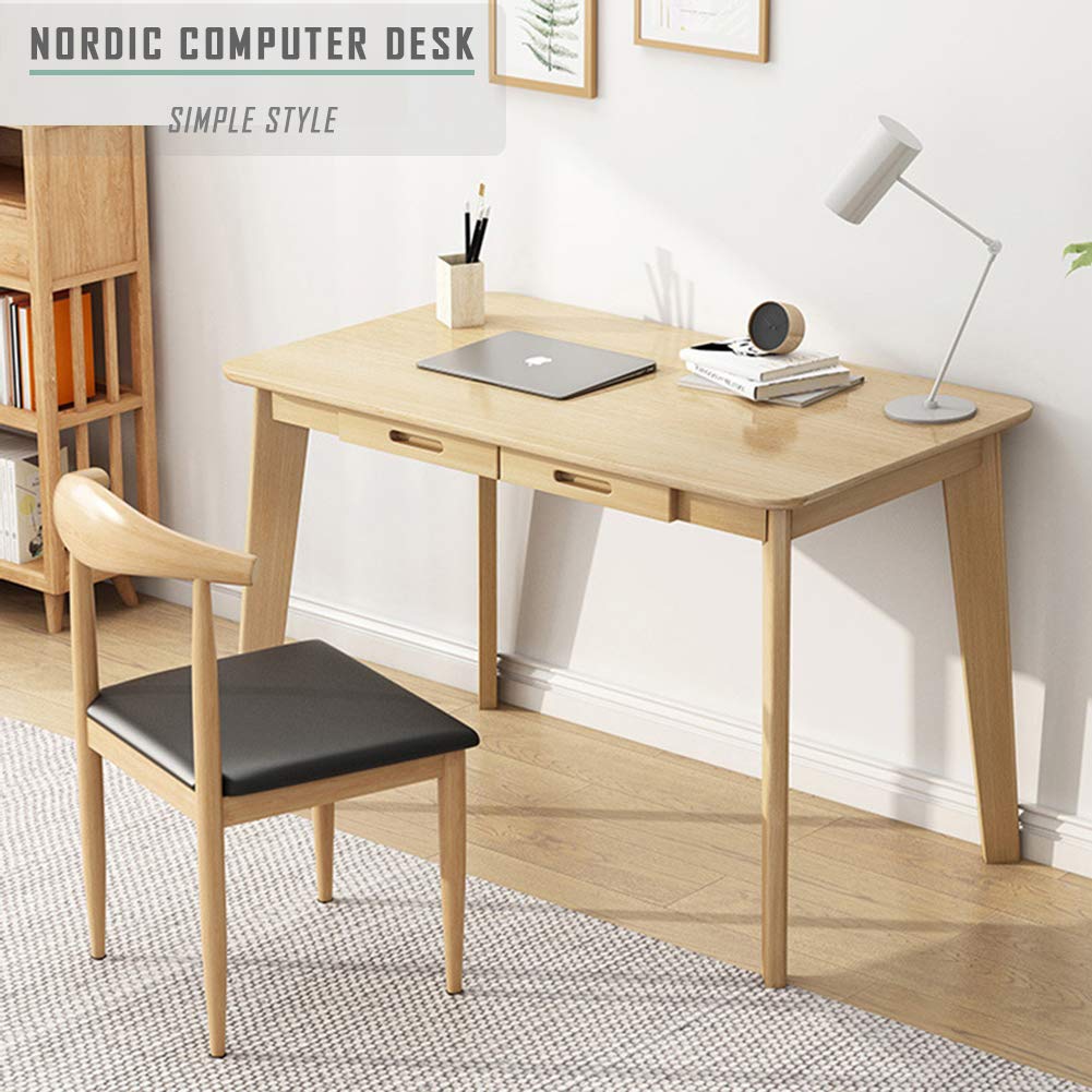 Solid Wood Writing Desk - Home Office Laptop Computer Table, Oak