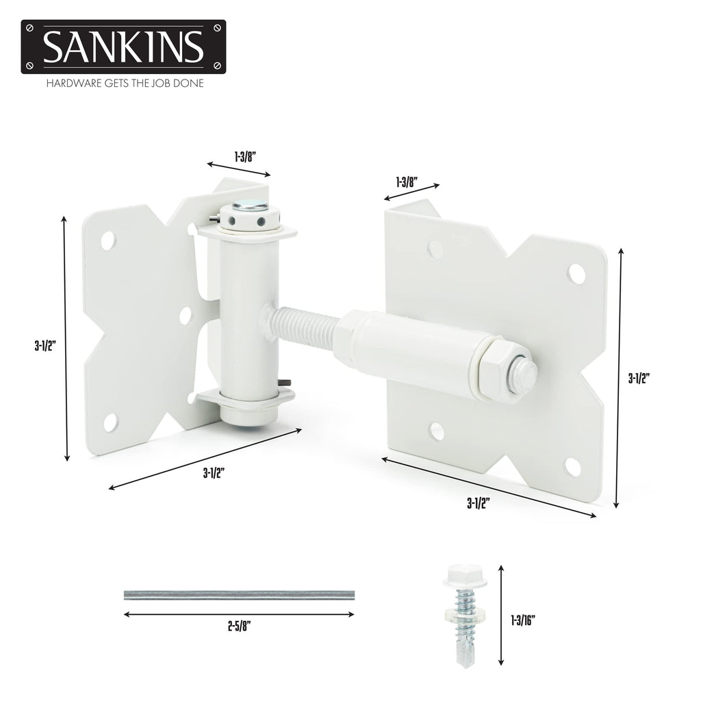 Self Closing Gate Hinges Heavy Duty Hardware Hinges for Wooden/Vinyl/PVC Fences, 90 Degree Adjustable Gate Hinge with
