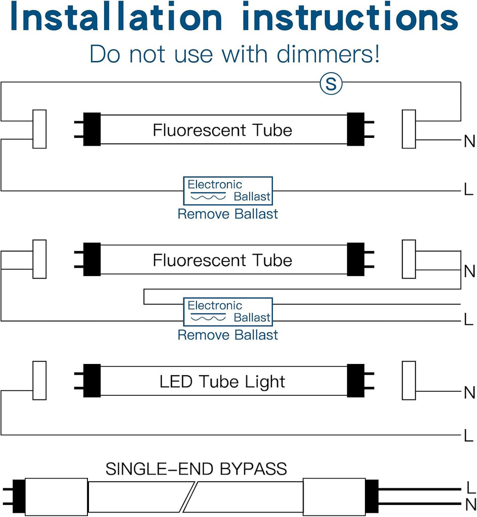 Fluorescent Light Bulbs 48 inch T8 LED Bulbs 4 Foot Type A+B,24W 3200LM 6500K Clear Cover Super Bright,Single