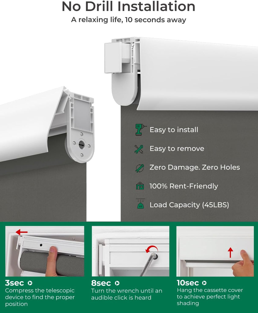 Motorized Blinds No Drill Automatic Roller Shades with Remote | Rental-Friendly & Easy Install Smart Electric