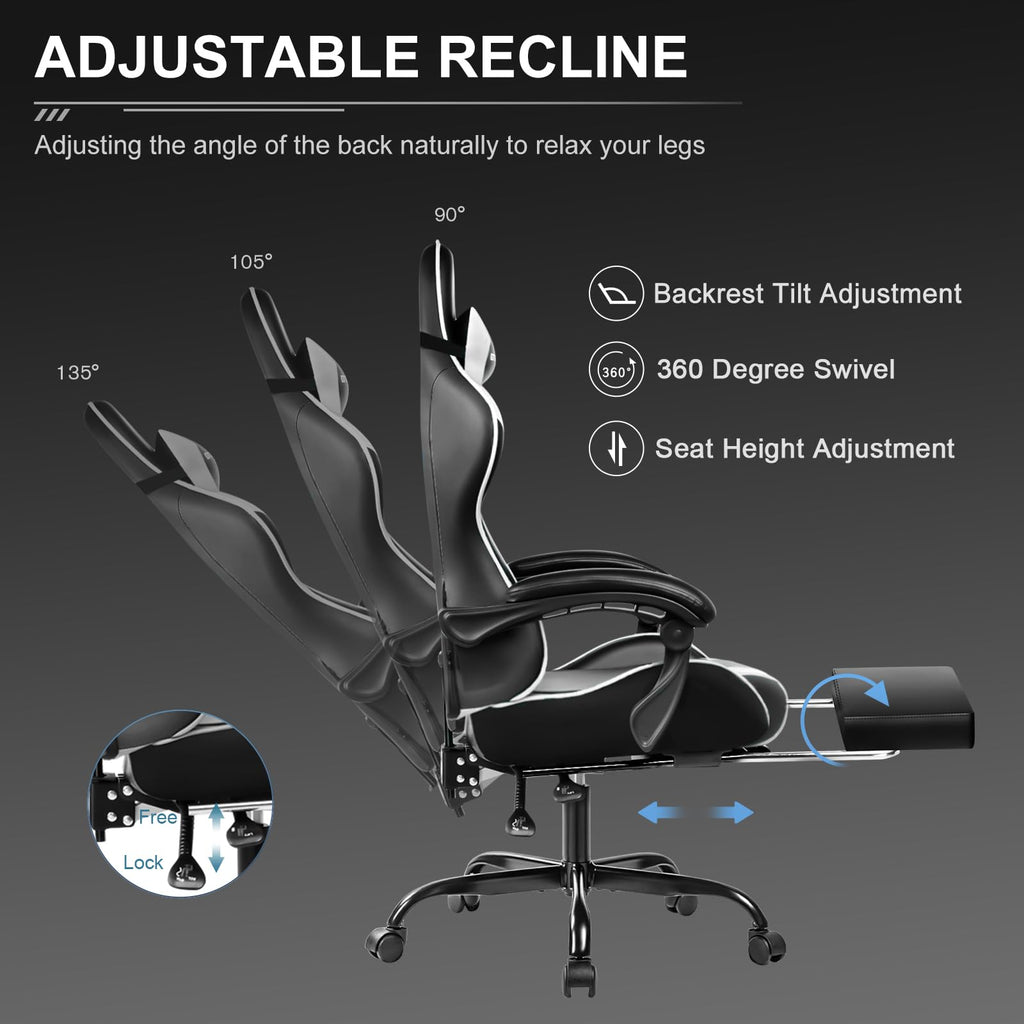 Gaming Chair, Computer Chair with Footrest and Lumbar Support(WT)