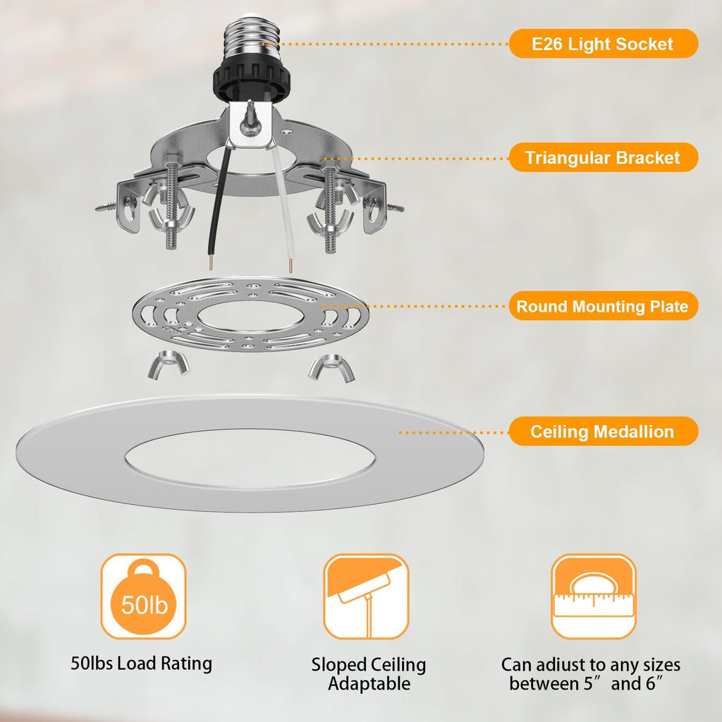 5 and 6 inch Recessed Can Light Conversion Kit, Ceiling Light Fixture Upgrade, Pendant & Hanging, 73⁄4 Inch Flat