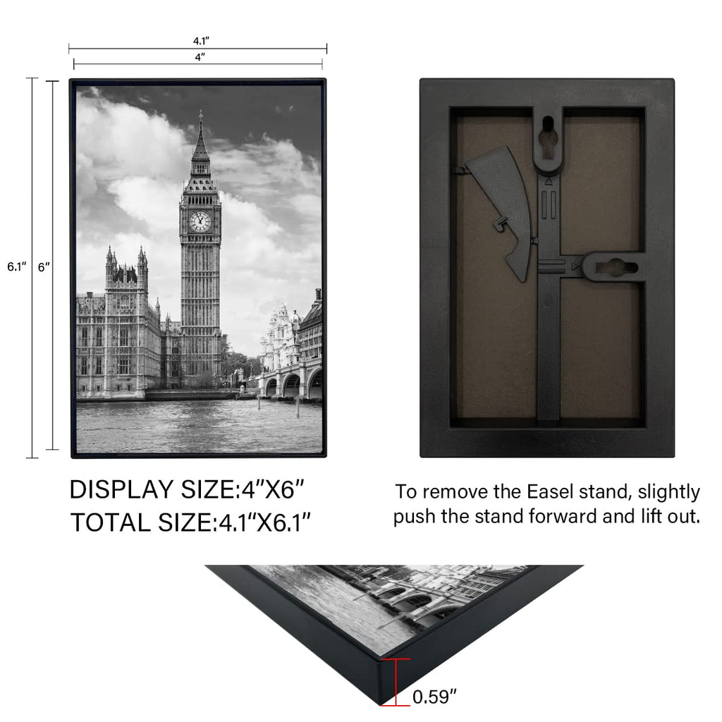 Front Loading Black Picture Frame 4x6 Set of 10 Wall and Table Mounting