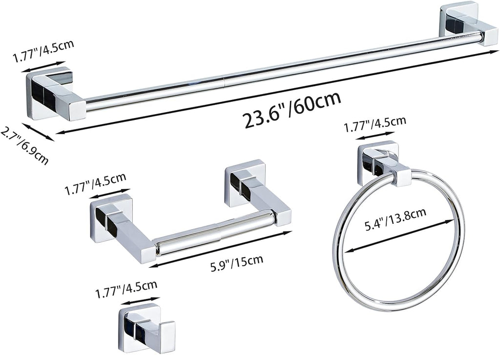 Chrome Bathroom Hardware Set 4 Pieces,Bathroom Accessories Set Stainless Steel Wall Mounted, Hand Towel Bar, Towel