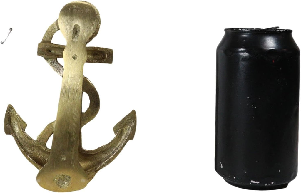 Brass Metal Golden Marine Nautical Sailor Ship Anchor Door Knocker Sculpture with Built in Striking Plate 5.5" H Navy