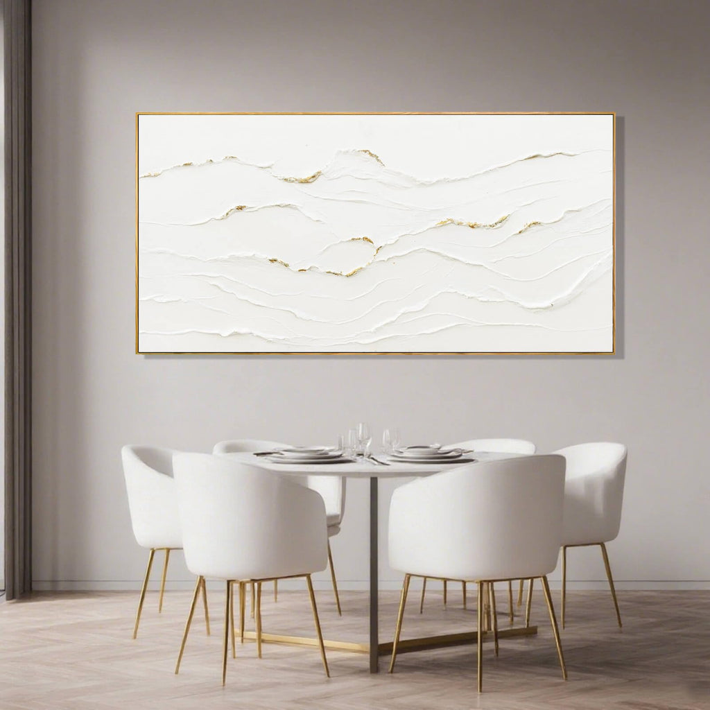 Framed White Gold Abstract Wave Canvas Wall Art 24x48 Inch