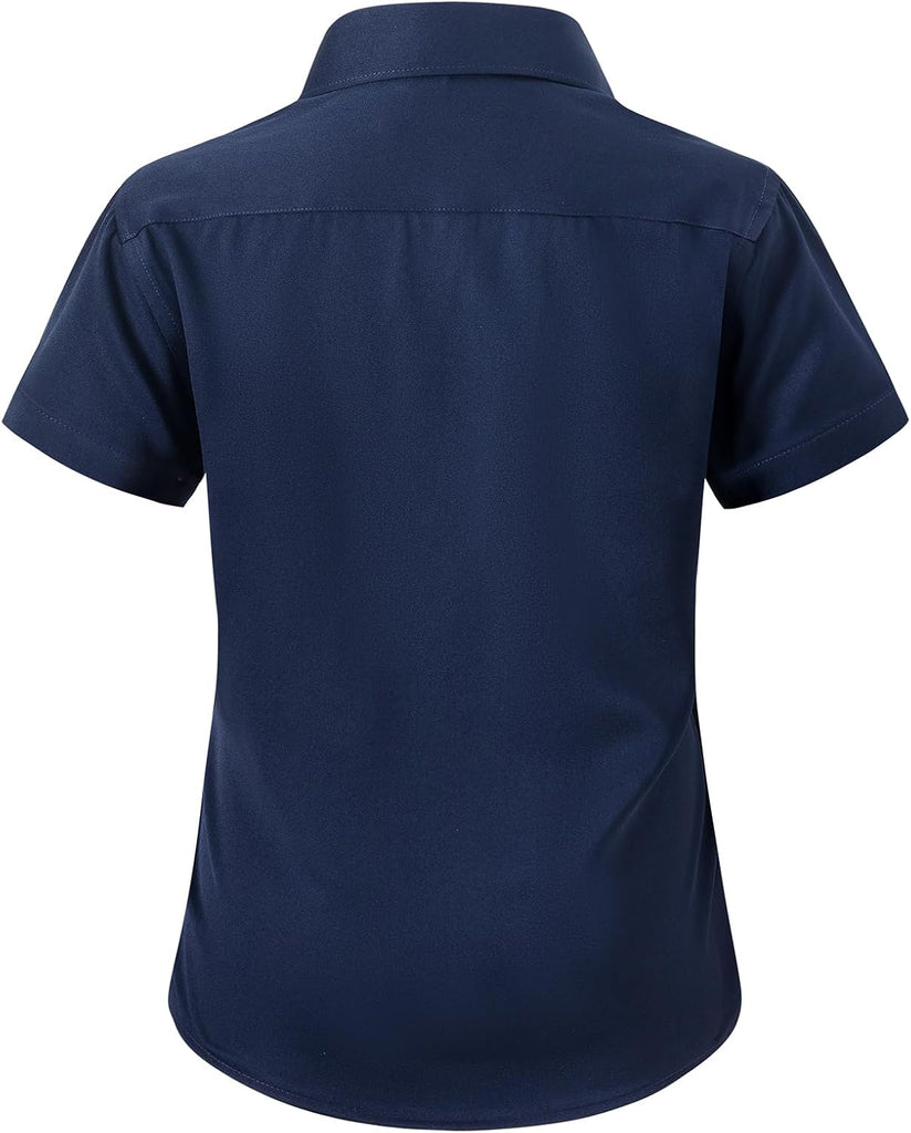 Girls Short Sleeve Dress Shirt Kids Stretch Wrinkle-Free Button Down Shirt School Uniform Blouse