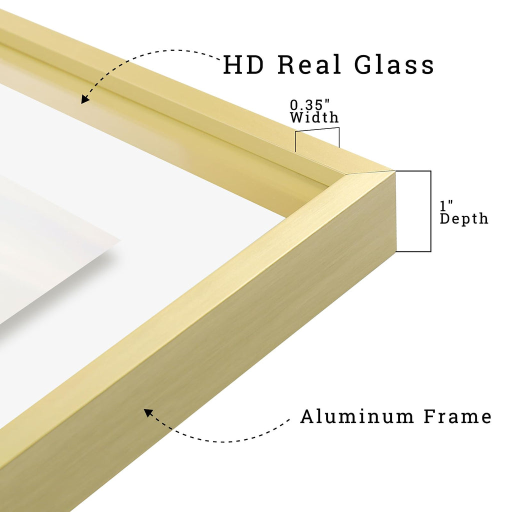 12x18 Gold Aluminum Floating Picture Frame Real Glass