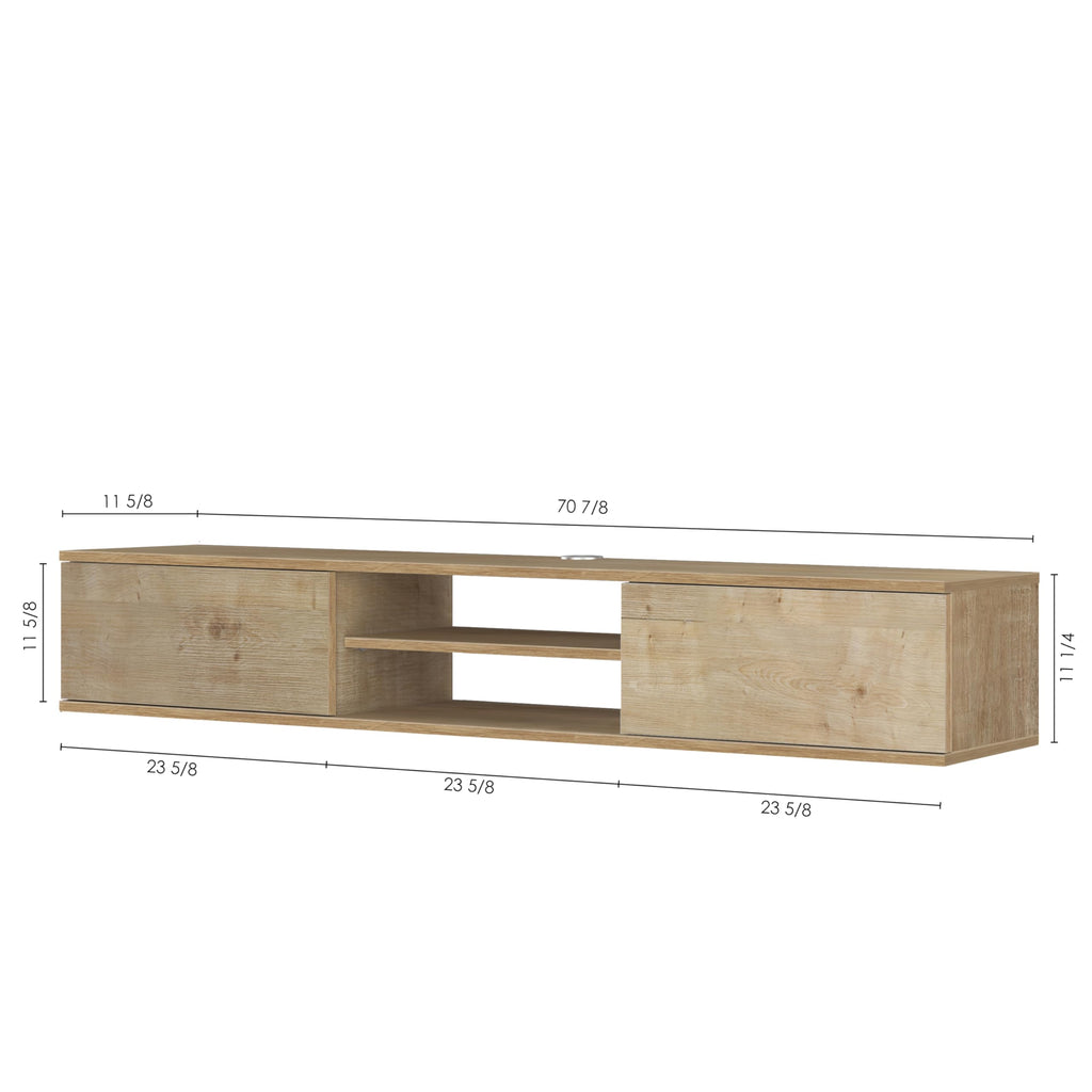 Oak Floating TV Stand Under TV Shelf, Wall Mounted Shelf, Modern Floating Entertainment Center, 71" Large Storage