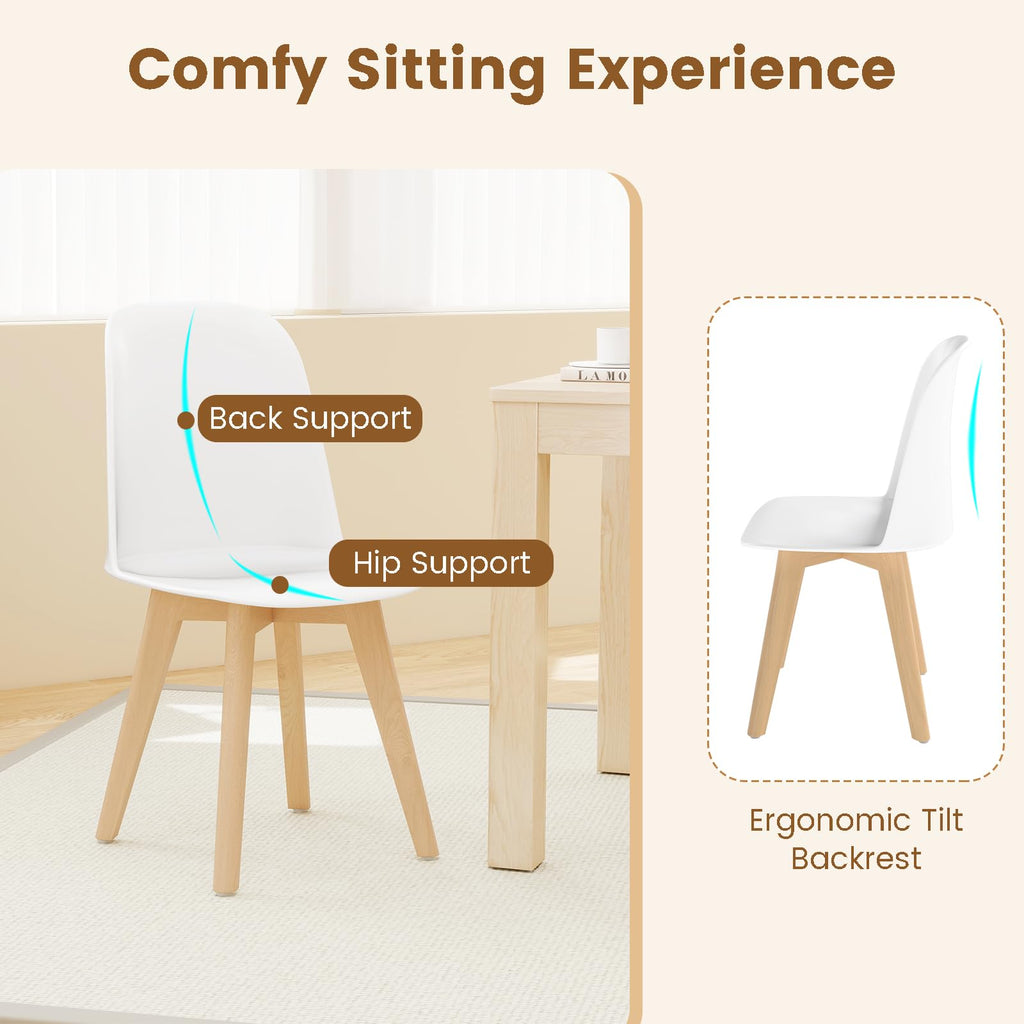 White Dining Chairs Set of 4, Solid Beech Wood Legs, Tilt Backrest