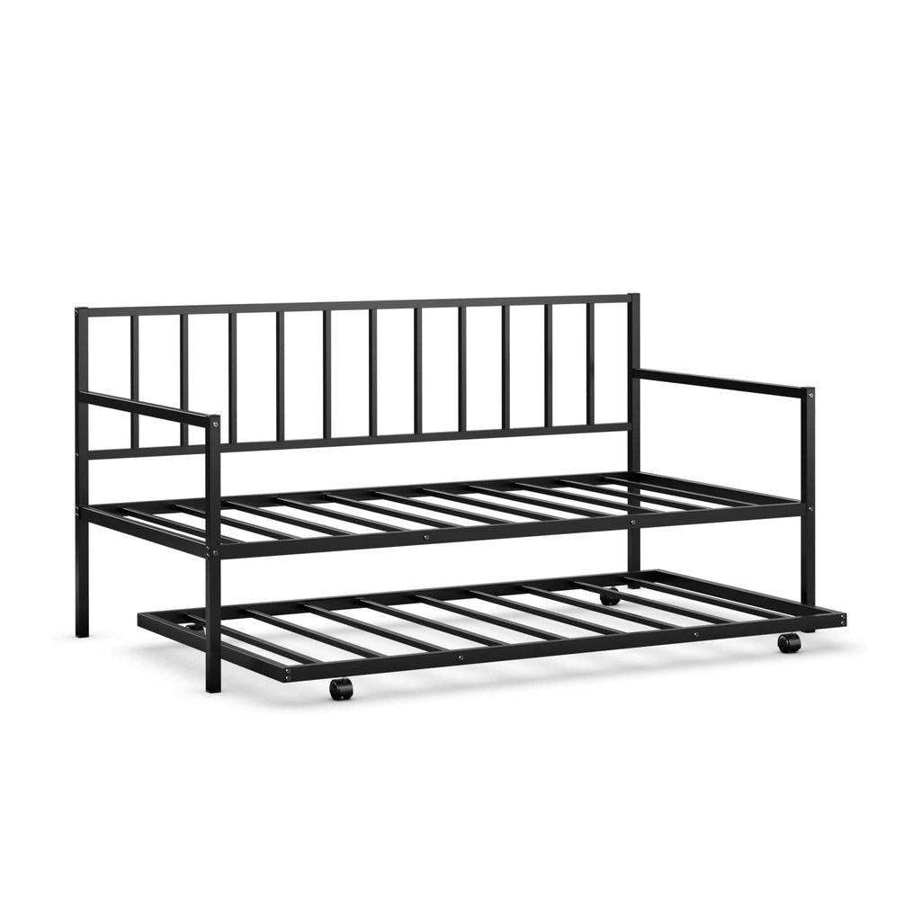 Twin Daybed with Trundle, Metal Bed Frame with Trundle, Daybed & Trundle Frame Set with Wheels & Metal Slat Support