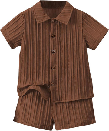 Boy's Fashion Summer Outfits Button Down Shirt and Shorts Set