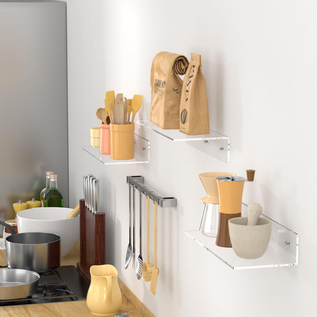 2 PCS 15" Acrylic Floating Shelves, Clear Shelf for Wall Display