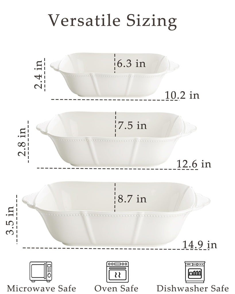 Ceramic Casserole Dishes Set of 3, Embossed Relief Baking Dishes Set