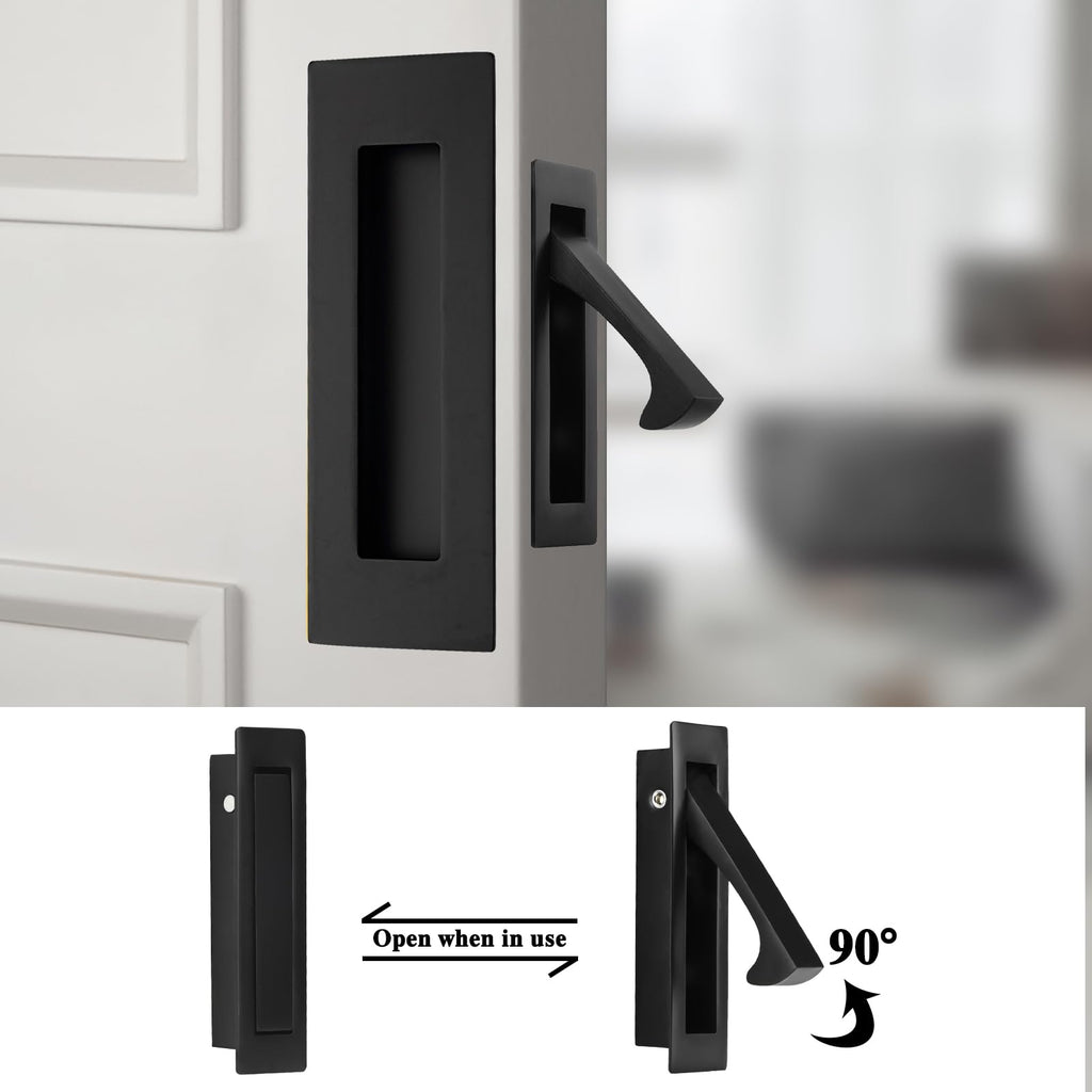 Pocket Door Handles and Edge Pull Matte Black, 6Inch Handles Hardware Latch,Recessed Finger Flush Pulls,for