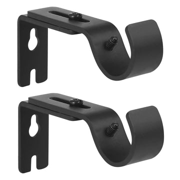 Heavy Duty Adjustable Curtain Rod Brackets Holders - 1 Inch Rod, Black Color, (Set of 2)