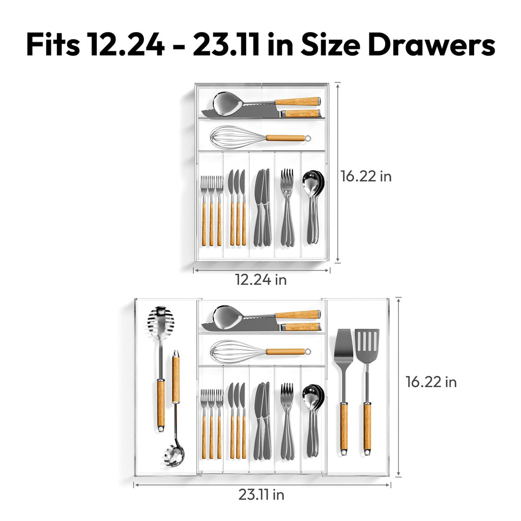 Acrylic Utensil Silverware Tray for Drawer, Clear Cutlery Organizer