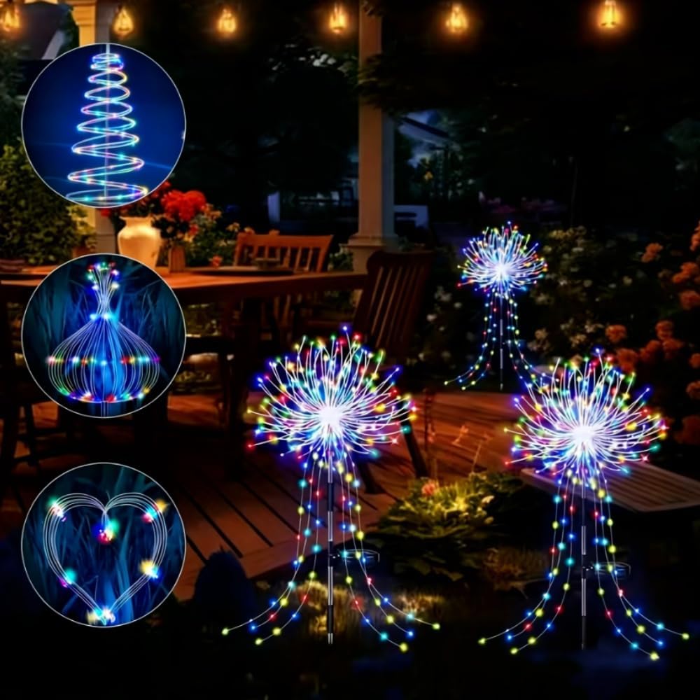 2-Pack Solar Firework Lights Waterproof Christmas Garden Stake Light
