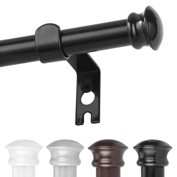 Black Curtain Rods for Windows 30 to 88 Inches with Brackets, Decorative 5/8 Inch Diameter Single Window Curtain Rod