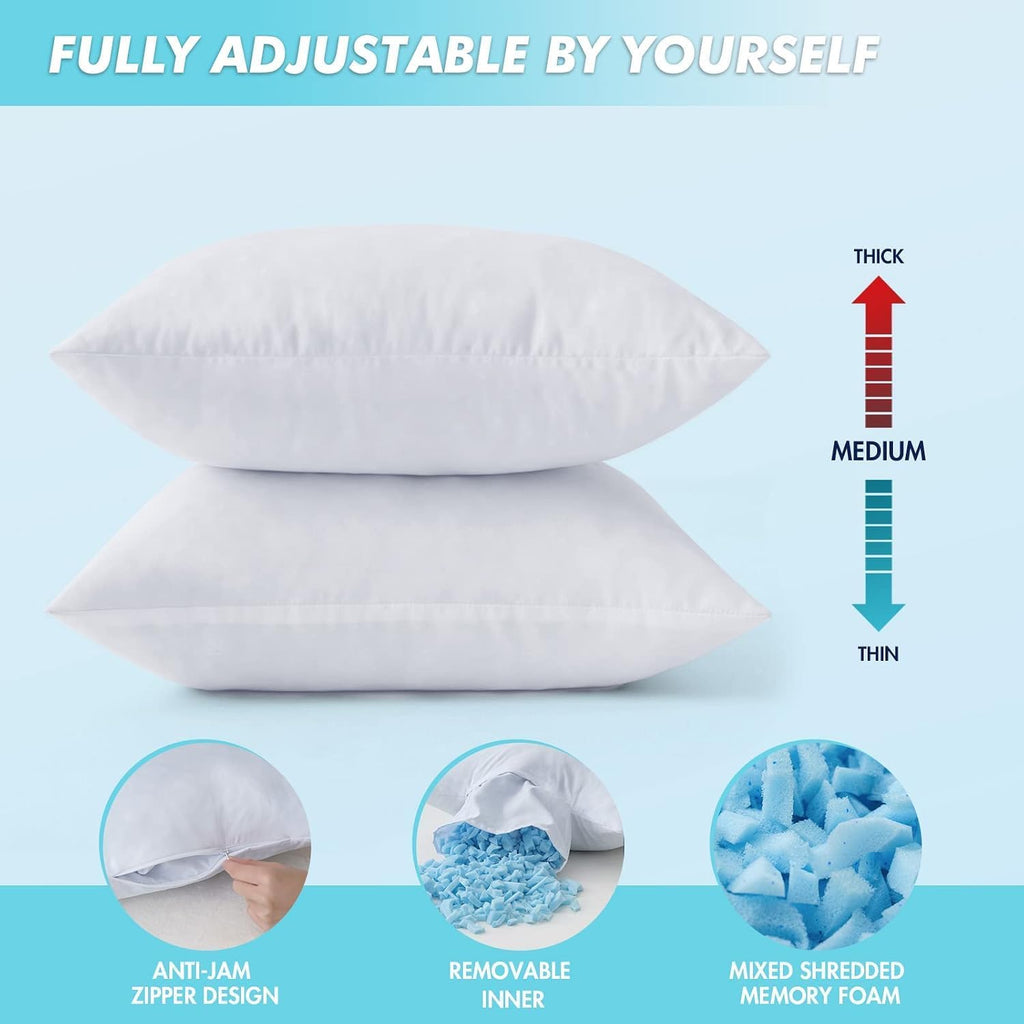 22x22 Pillow Inserts, Shredded Memory Foam Throw Pillows - Set of 2