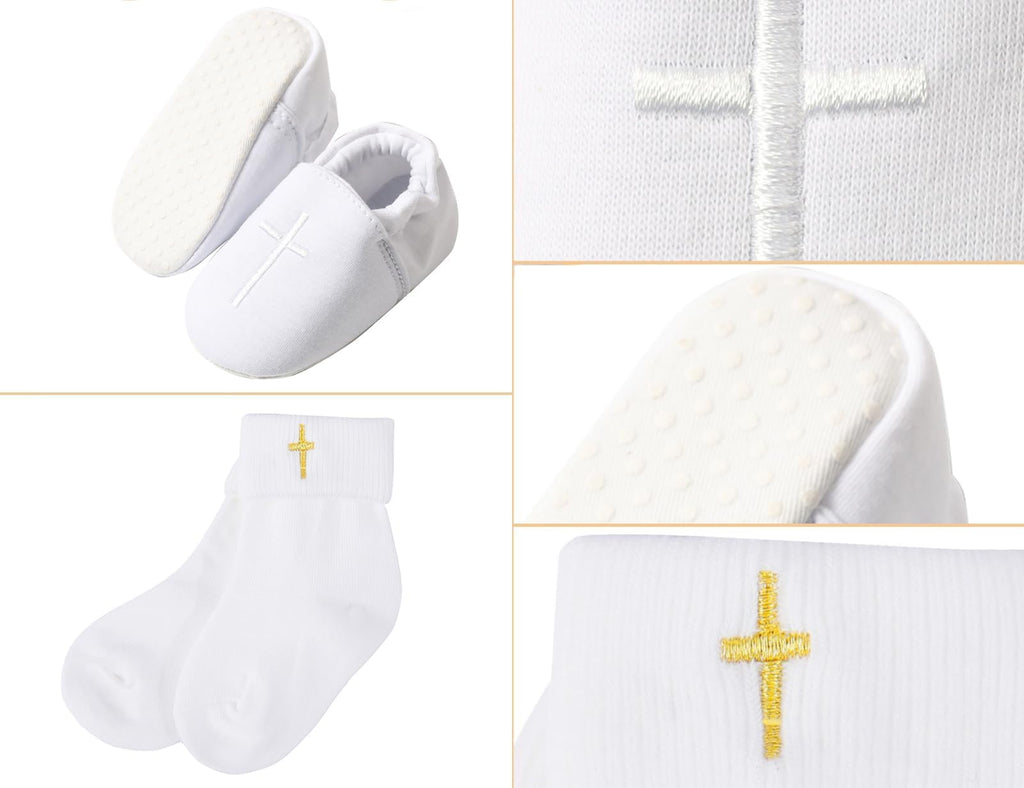 Baby Boy Baptism Shoes Infant Christening Bib and Socks Set 12-18 Months