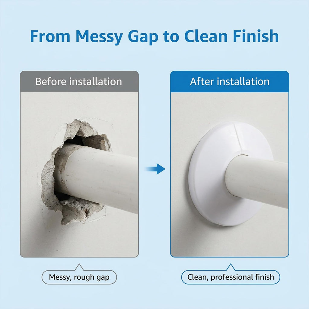 9 PCS Escutcheon Plate, Plastic Plumbing Cover Plates White Split Flange Pipe Cover Fit 1/2 Inch Flange Water Pipe