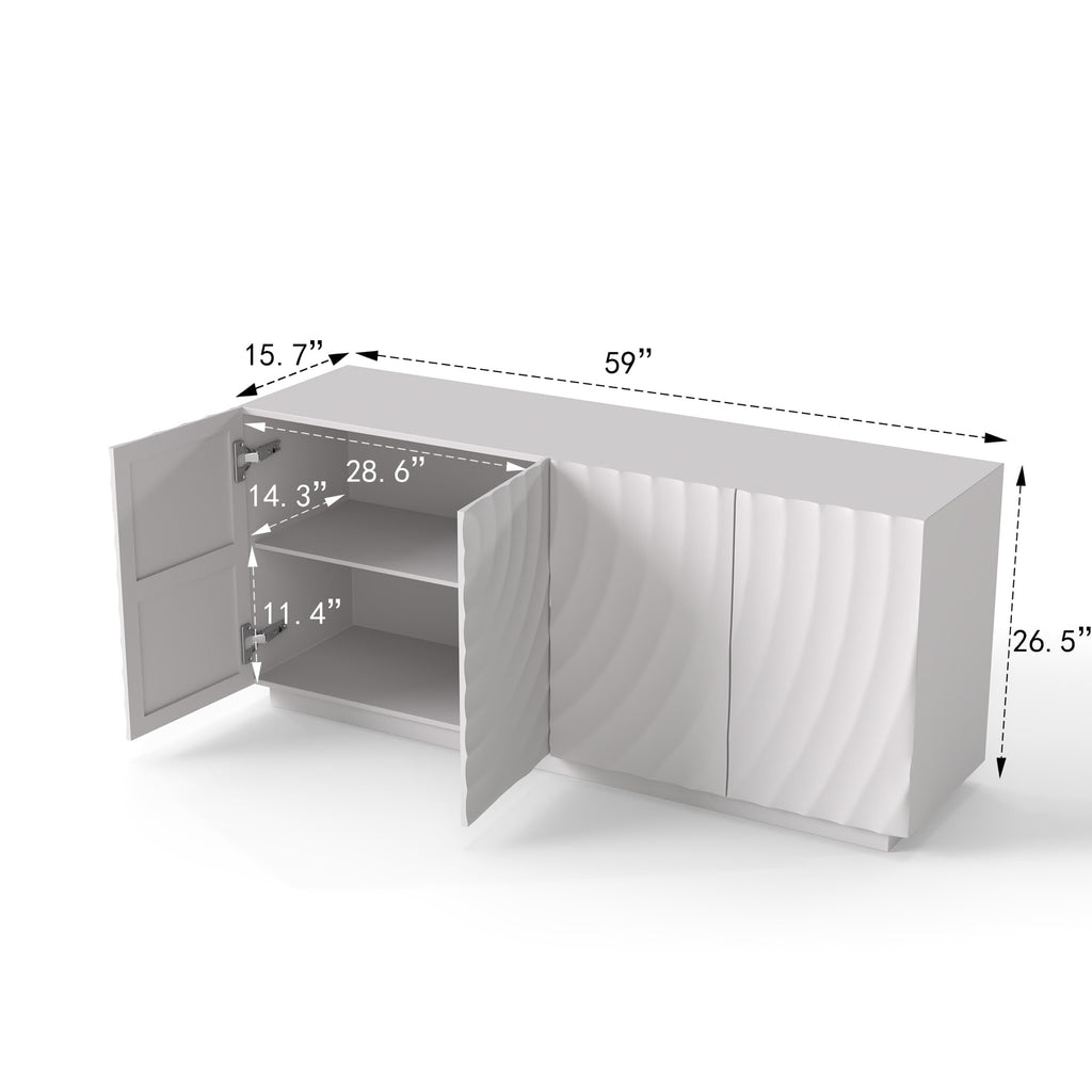 4 Door Modern Sideboard Buffet Cabinet, Accent Storage Sideboard with Water Ripple Door Panels Credenza Cabinet