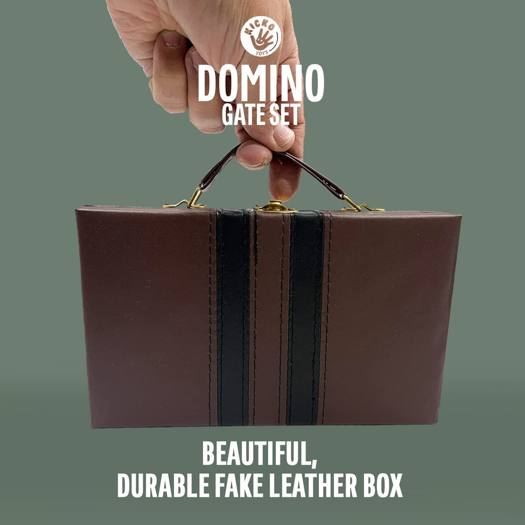 Premium Classic Domino Set - Jumbo - Double Six - 28 Thick Pieces in Durable Wooden Vegan Leather Box for Boys - Set of 28