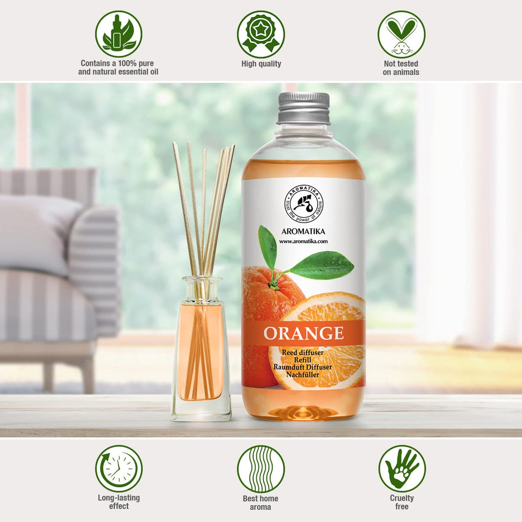 Orange Reed Diffuser Refill 17 Fl Oz (500ml) - Room Fragrance Diffuser with Natural Essential Orange Oil - Best for