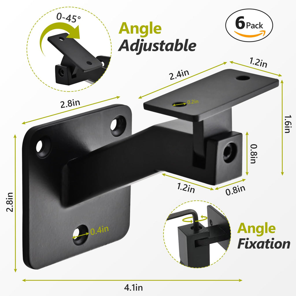 6 Pack Handrail Brackets for Indoor Stairs, Heavy Duty Hardware Support Stair Railing Bracket for Stairways, with