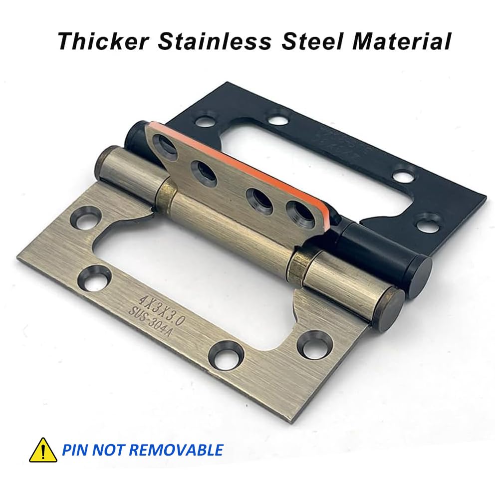 12 Pack Non-Mortise Door Hinges - Easy to Install, 4" × 3" Stainless Steel Door Hinges - Smooth Movement and Heavy