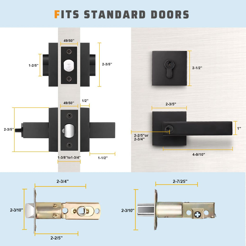 10 Pack Heavy Duty Keyed Entry Lever Door Handle with Double Cylinder Deadbolt Combination Set, Front Door Lever and
