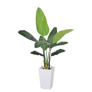 Bird of Paradise Plant Artificial 5ft, Faux Plants Indoor with White Planter, Fake Tree with Lifelike Leaves, The