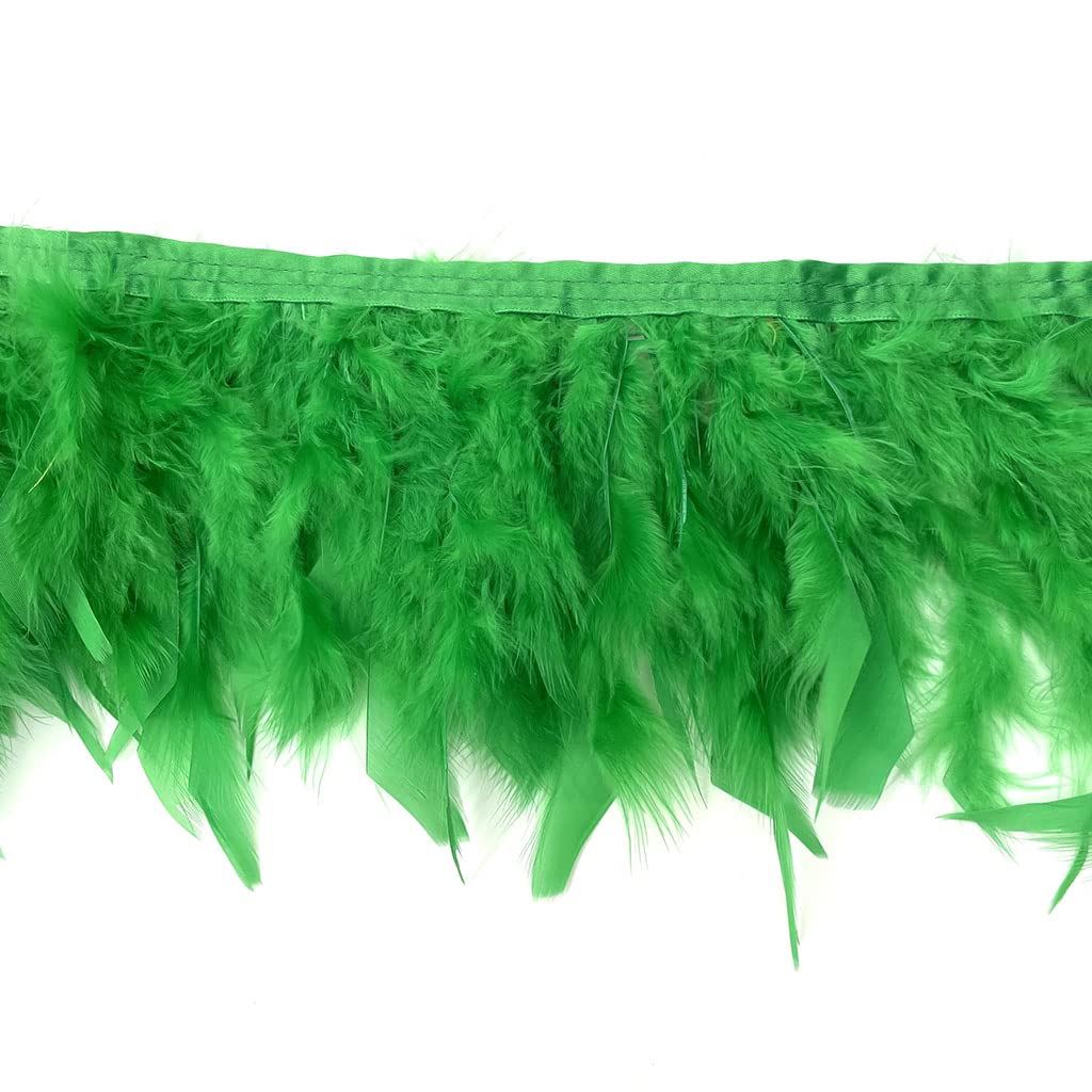 Turkey Feathers Fringe Trim for Party Clothing DIY Sewing Crafts Decoration Pack of 2 Yards (Dark Green)