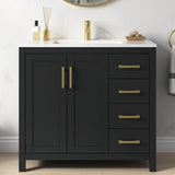 36" Black Single Sink Bathroom Vanity with Integrated Top - Freestanding Vanity Cabinet