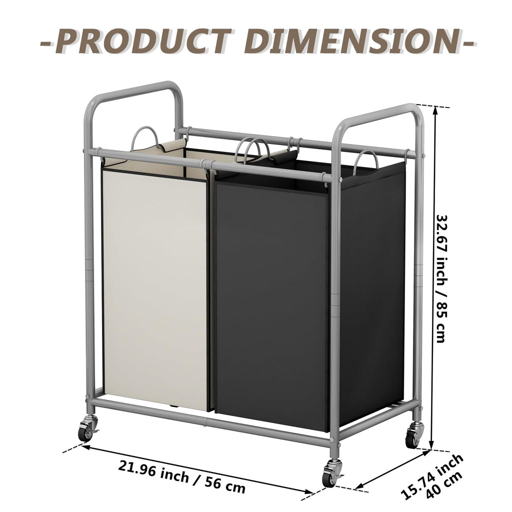 Laundry Hamper with Lockable Wheels and 2 Removable Bags