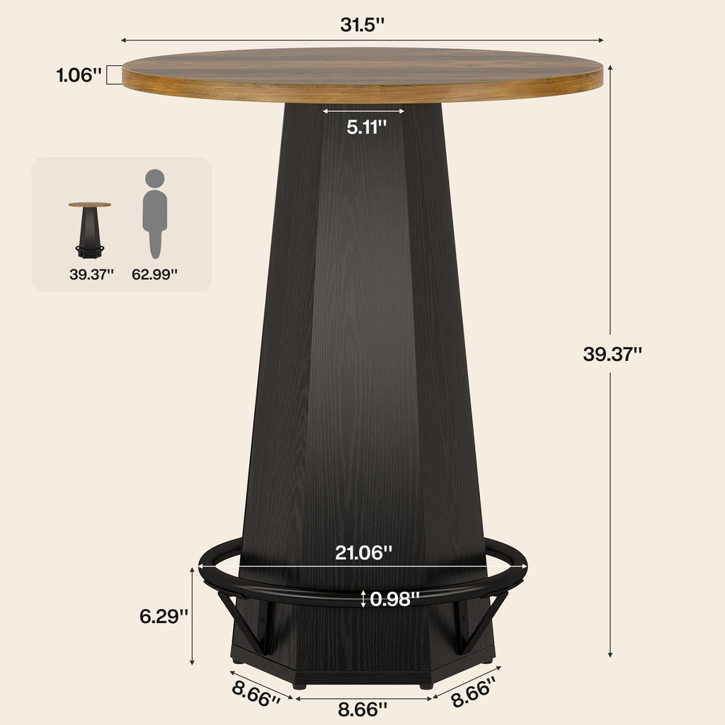 Round Bar Table Set of 2, 39.4" H Bistro Cocktail Table with Metal Footrest for Drinking & Gathering, Industrial Home