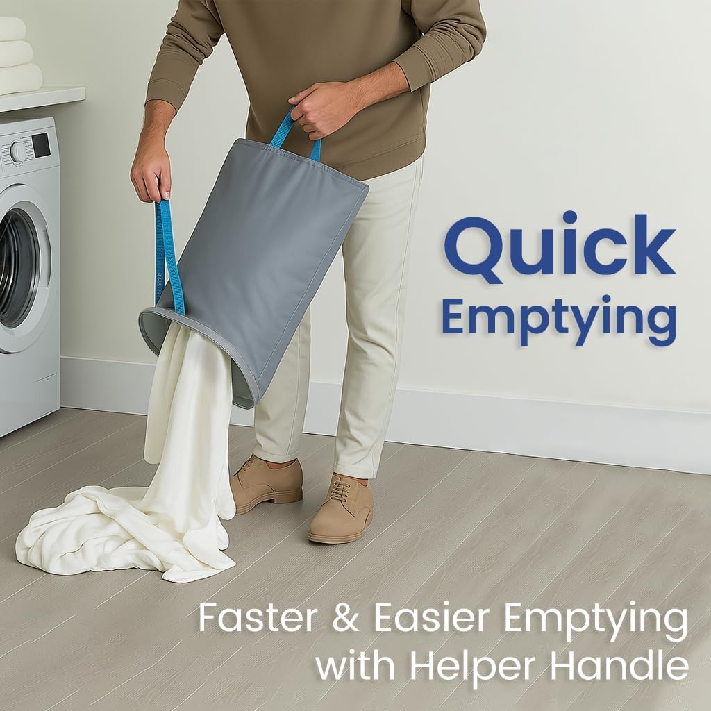 Dual Section 90L Laundry Basket with Wheels and Lid - Tall divided Double Laundry Hamper with 2 Removable Washable