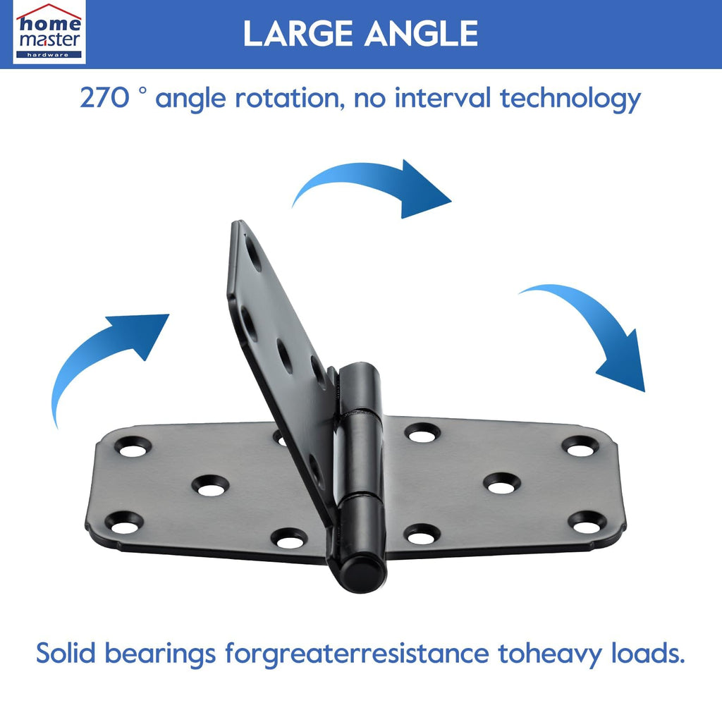 6" Heavy Duty Gate Hinges, 4 Pack T-Strap Hinge, Black