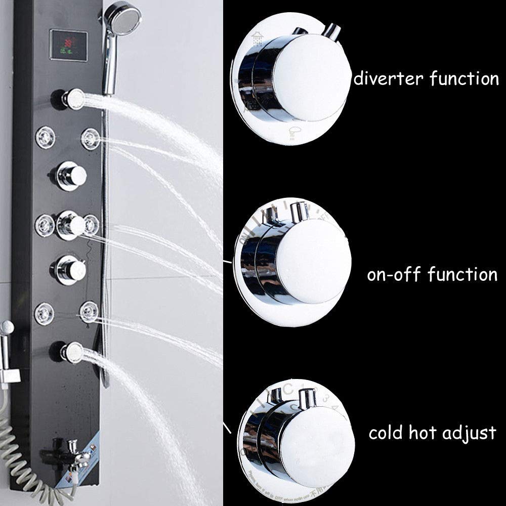 LED Shower Panel Bath Rainfall Waterfall Tower System Body Message Jets Stainless Steel Bathroom Wall Mount Shower