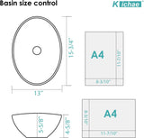Kichae Oval Vessel Sink 16"x13" Modern Bathroom Vessel Sink Above Counter Egg Oval Shape White Porcelain Ceramic