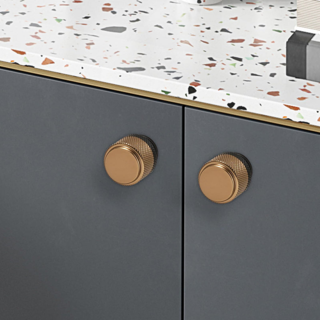 10 Pack Kitchen Cabinet Knobs Matte Black and Champagne Bronze Cabinet Knobs Black Knurled Drawer Knobs Kitchen