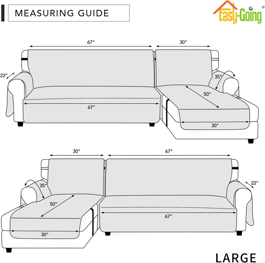 Waterproof L-Shape Sectional Cover, 2-Piece with Chaise, Large | Non-slip 2-piece Design, Chaise Lounge Protector