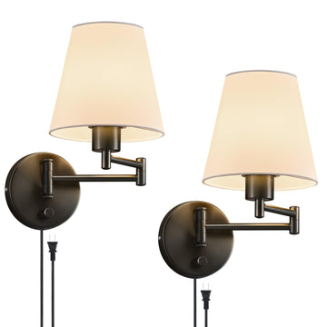 Wall Sconce Set of 2, Plug in & Swing Arm Wall Lamps, Black Finish