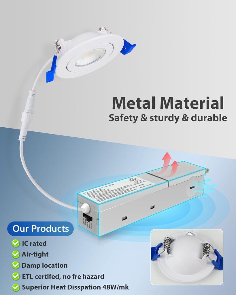 2 Inch 5CCT Eyeball Gimbal LED Recessed Lighting, Dimmable